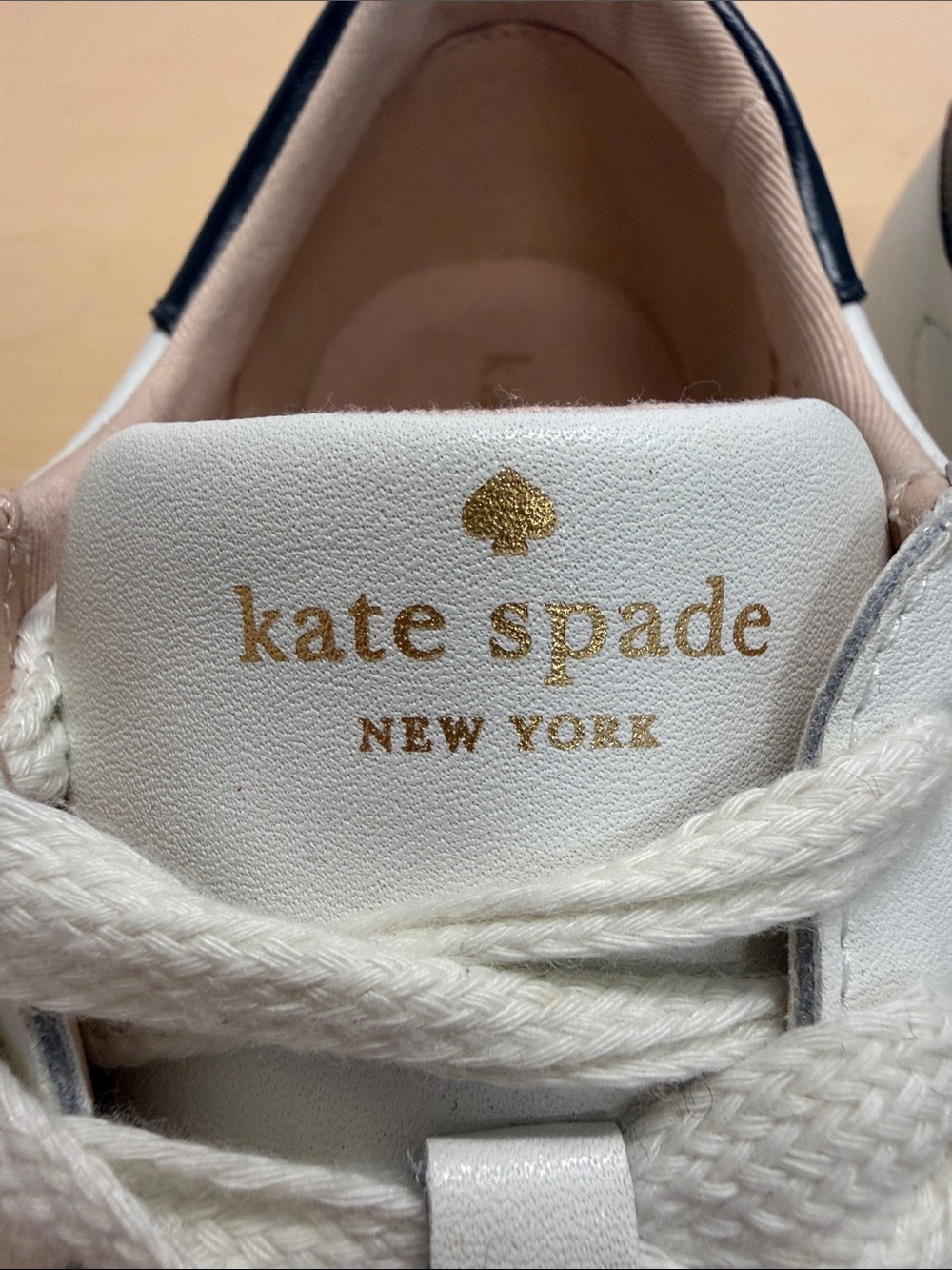 Kate Spade Alanna White Leather Sneakers Navy Accent Excellent Condition 8.5 - Picture 9 of 15